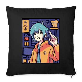 Garçon d’anime - Housse de coussin décorative 45 x 45 cm - noir - Devant