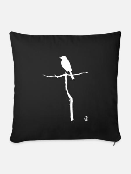 Oiseau sur une branche - Housse de coussin décorative 45 x 45 cm - noir