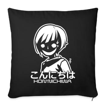 Creepy anime girl says Konnichiwa and hello - Sofa pillowcase 17,3'' x 17,3'' (45 x 45 cm) - black - Front