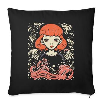 Gravure sur bois Comic Art Portrait d’une femme - Housse de coussin décorative 45 x 45 cm - noir - Devant