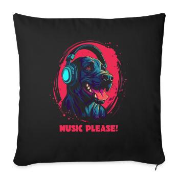 Music please, headphones and dog - Sofa pillowcase 17,3'' x 17,3'' (45 x 45 cm) - black - Front