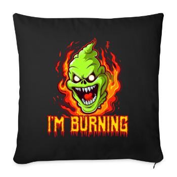 Cartoon Green Slime and Ghost, I'm Burning! - Sofa pillowcase 17,3'' x 17,3'' (45 x 45 cm) - black - Front