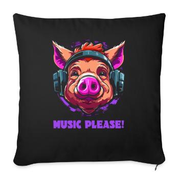 More music, please, a happy pig - Sofa pillowcase 17,3'' x 17,3'' (45 x 45 cm) - black - Front