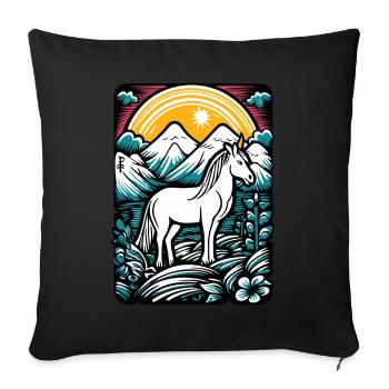 Dessin animé d’art d’un cheval licorne dans la nature - Housse de coussin décorative 45 x 45 cm - noir - Devant