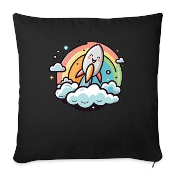 Cheerful rocket with rainbow - Sofa pillowcase 17,3'' x 17,3'' (45 x 45 cm) - black - Front
