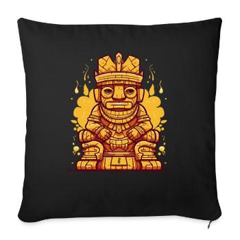 Inka-Maya-König auf Thron-Statue - Sofakissenbezug 45 x 45 cm - Schwarz - Vorne