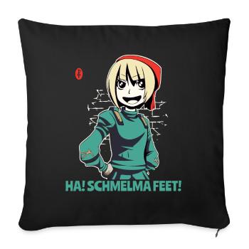 Gaming Heldin Schmelda: "Riech meine Füße" - Sofakissenbezug 45 x 45 cm - Schwarz - Vorne