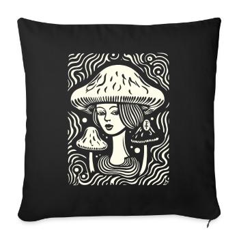 Dessin animé gravure sur bois champignon femmes - Housse de coussin décorative 45 x 45 cm - noir - Devant