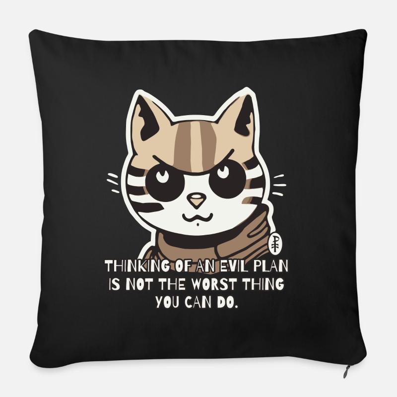 Böse Katze schmiedet böse Pläne - Sofakissenbezug 45 x 45 cm - Schwarz
