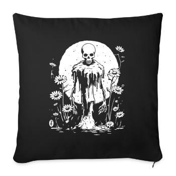 Squelette effrayant avec des tournesols - Housse de coussin décorative 45 x 45 cm - noir - Devant
