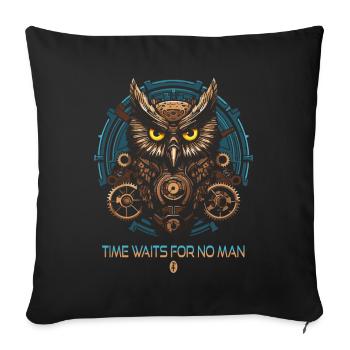horloge hibou : le temps n’attend personne - Housse de coussin décorative 45 x 45 cm - noir - Devant