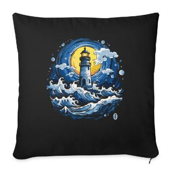 Tsunami Waves Lighthouse - Sofa pillowcase 17,3'' x 17,3'' (45 x 45 cm) - black - Front