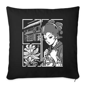 Cartoon Manga Style: Japanese Life of a Geisha - Sofa pillowcase 17,3'' x 17,3'' (45 x 45 cm) - black - Front