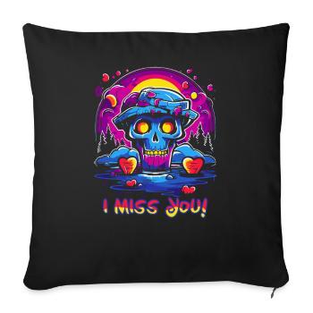 I Miss You: Colorful Hearts and Skull - Sofa pillowcase 17,3'' x 17,3'' (45 x 45 cm) - black - Front