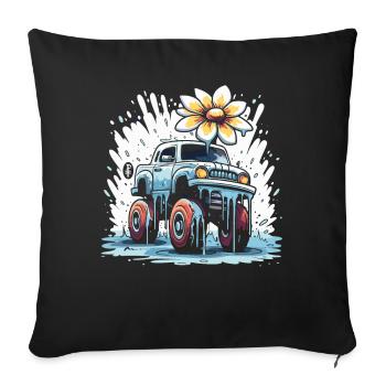 Ein bunter Flower Power Monstertruck - Sofakissenbezug 45 x 45 cm - Schwarz - Vorne