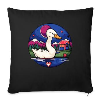 Swimming at the Lake: A Cartoon Swan Bird - Sofa pillowcase 17,3'' x 17,3'' (45 x 45 cm) - black - Front