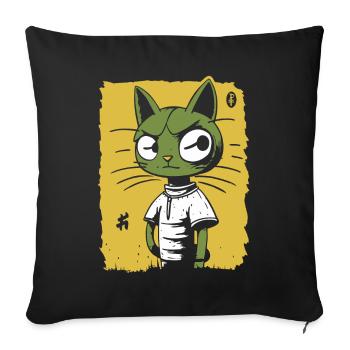 Un chat de dessin animé suspect - Housse de coussin décorative 45 x 45 cm - noir - Devant