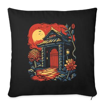 Asian Japanese Cartoon Floral Gate Hut - Sofa pillowcase 17,3'' x 17,3'' (45 x 45 cm) - black - Front