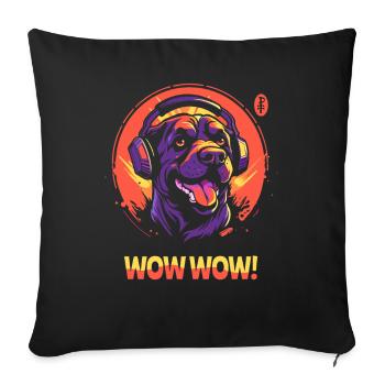 Wow Wow Musik mit Kopfhörer-Hund - Sofakissenbezug 45 x 45 cm - Schwarz - Vorne
