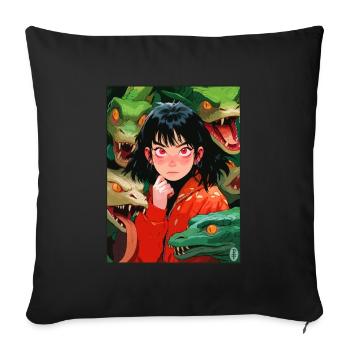 Anime Mädchen und Schlangen - Sofakissenbezug 45 x 45 cm - Schwarz - Vorne