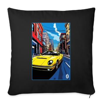 Pop Art Cartoon Sports Car in the Streets - Sofa pillowcase 17,3'' x 17,3'' (45 x 45 cm) - black - Front