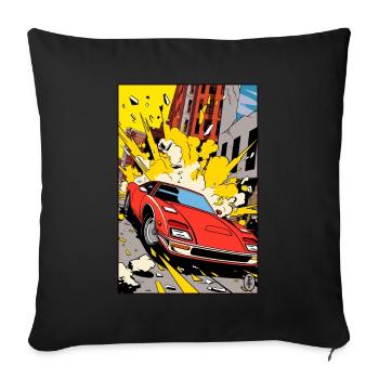 Pop Art Cartoon Sports Car Action - Sofa pillowcase 17,3'' x 17,3'' (45 x 45 cm) - black - Front
