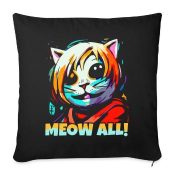 Miau Alle! Lustige bunte Katze - Sofakissenbezug 45 x 45 cm - Schwarz - Vorne