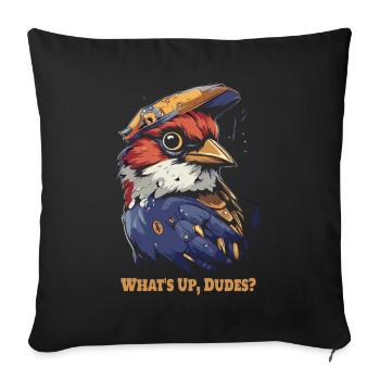 Oiseau cool avec style : Quoi de neuf, les gars ? - Housse de coussin décorative 45 x 45 cm - noir - Devant