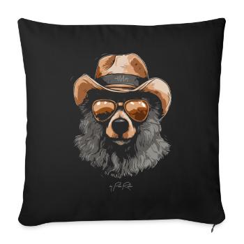 Avec un chapeau et des lunettes de soleil : un ours cool - Housse de coussin décorative 45 x 45 cm - noir - Devant