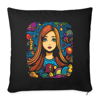 Cute sketch of Lisa, Mona and the toys - Sofa pillowcase 17,3'' x 17,3'' (45 x 45 cm) - black - Front