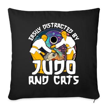 Facilement distrait par le judo et les chats - Housse de coussin décorative 45 x 45 cm - noir - Devant