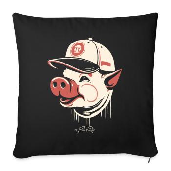 Cochon de Baseball rétro Vintage - Housse de coussin décorative 45 x 45 cm - noir - Devant