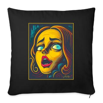 Gravure sur bois Cartoon de peur - Housse de coussin décorative 45 x 45 cm - noir - Devant