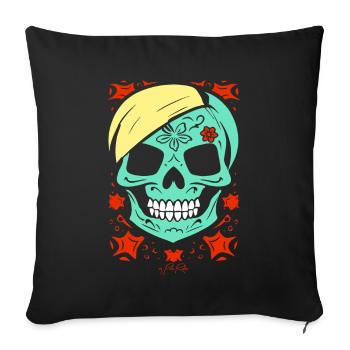 Le crâne de fleur est si mignon, crâne de zombie - Housse de coussin décorative 45 x 45 cm - noir - Devant