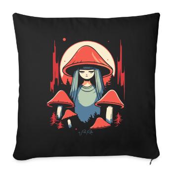 La fille champignon et les champignons dans la forêt - Housse de coussin décorative 45 x 45 cm - noir - Devant