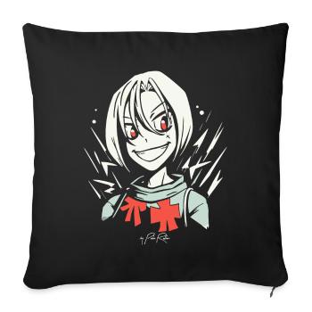 Fille manga anime souriante - Housse de coussin décorative 45 x 45 cm - noir - Devant