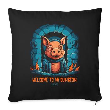Bienvenue dans mon donjon : un drôle de cochon - Housse de coussin décorative 45 x 45 cm - noir - Devant