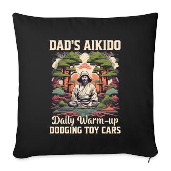 L’aïkido de papa échauffement quotidien esquiver les voitures jouets - Housse de coussin décorative 45 x 45 cm - noir - Devant