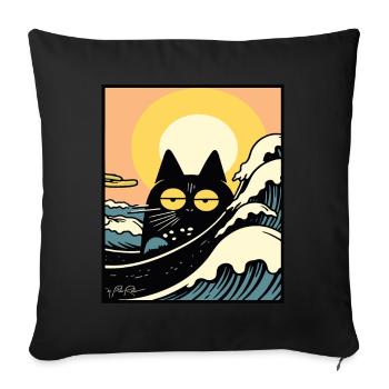 S’ennuyer sur la plage : un chat rétro - Housse de coussin décorative 45 x 45 cm - noir - Devant