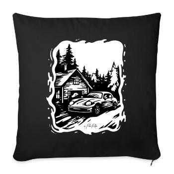 House or cabin in the woods with car - Sofa pillowcase 17,3'' x 17,3'' (45 x 45 cm) - black - Front