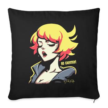 Pop Colored Anime Girl : Femme tellement excitée - Housse de coussin décorative 45 x 45 cm - noir - Devant