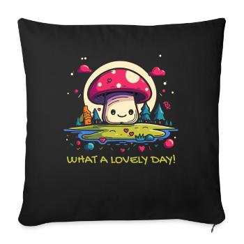 Une belle journée : un drôle de champignon et des cœurs - Housse de coussin décorative 45 x 45 cm - noir - Devant