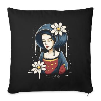Woman with daisy flowers - Sofa pillowcase 17,3'' x 17,3'' (45 x 45 cm) - black - Front