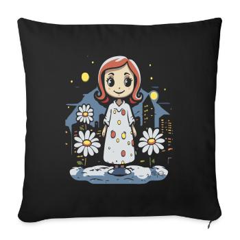 Dessin animé Joyeux somnambulisme et marguerites - Housse de coussin décorative 45 x 45 cm - noir - Devant