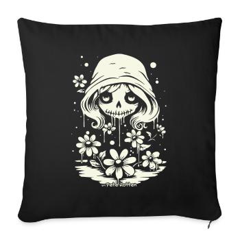 Adorable crâne et marguerites - Housse de coussin décorative 45 x 45 cm - noir - Devant