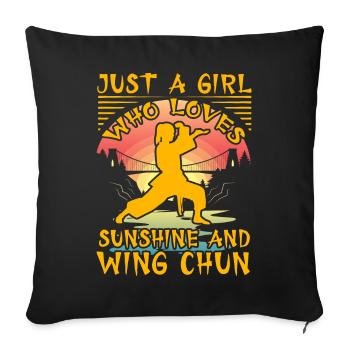 juste une fille qui aime le soleil et le Wing Chun - Housse de coussin décorative 45 x 45 cm - noir - Devant