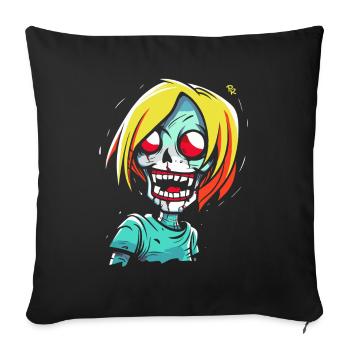 Fille de dessin animé zombie effrayante - Housse de coussin décorative 45 x 45 cm - noir - Devant