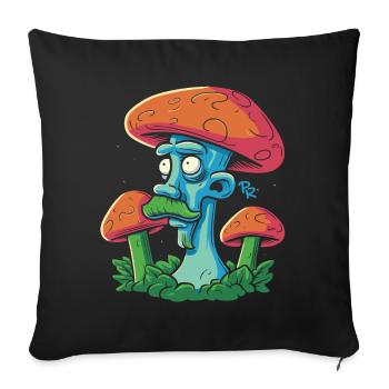 Mushroom man with mustache, picking mushrooms in the forest - Sofa pillowcase 17,3'' x 17,3'' (45 x 45 cm) - black - Front