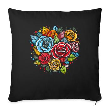 A variety of roses and flowers - Sofa pillowcase 17,3'' x 17,3'' (45 x 45 cm) - black - Front