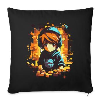 Anime Manga Gaming Headphones Boy - Sofa pillowcase 17,3'' x 17,3'' (45 x 45 cm) - black - Front